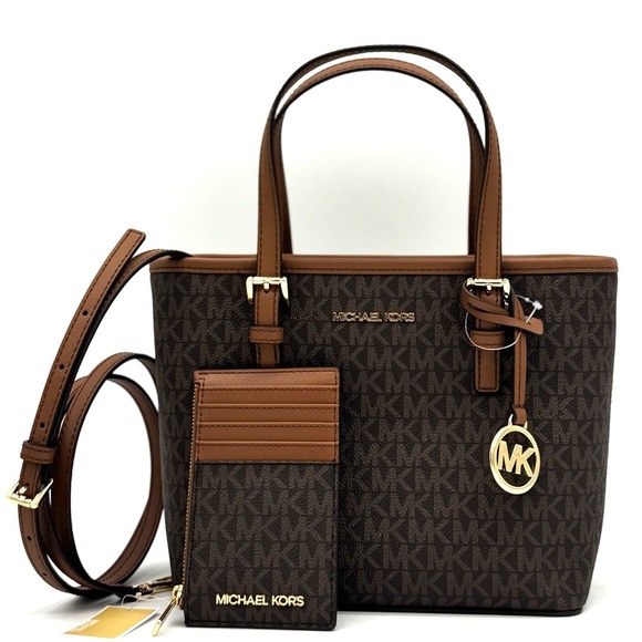 Michael Kors Handbags - Michael Kors Jet Set Travel Logo Top-Zip Tote Bag & Logo Card Case Wallet Set